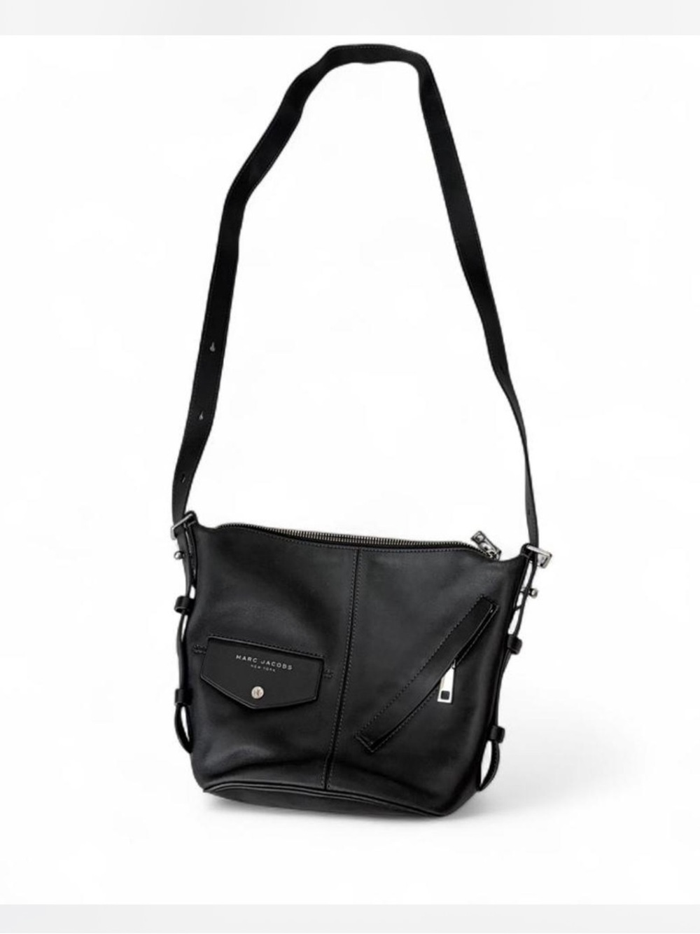 Marc Jacobs Black Leather Crossbody with Front Pocket Detail
